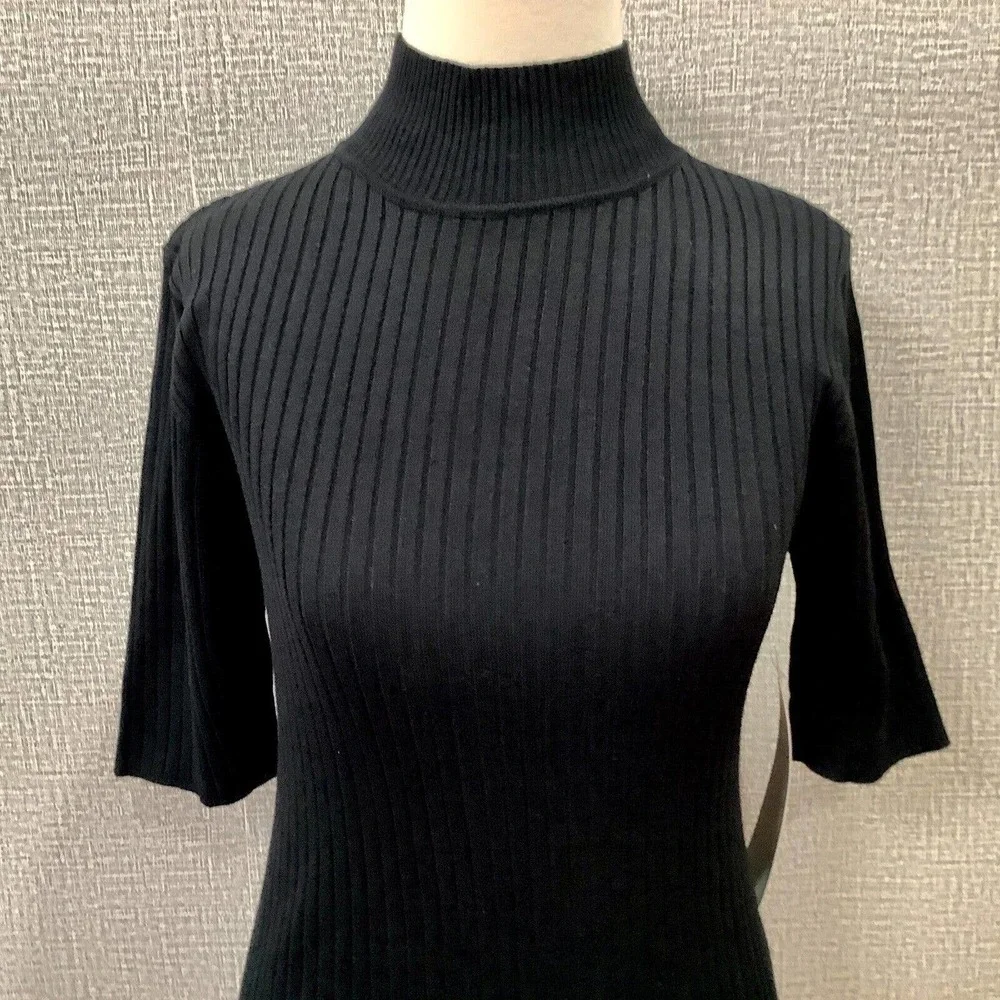 Madison Grey Women's Black Mock Turtleneck sz S Short Sleeve NWT - Picture 2 of 7